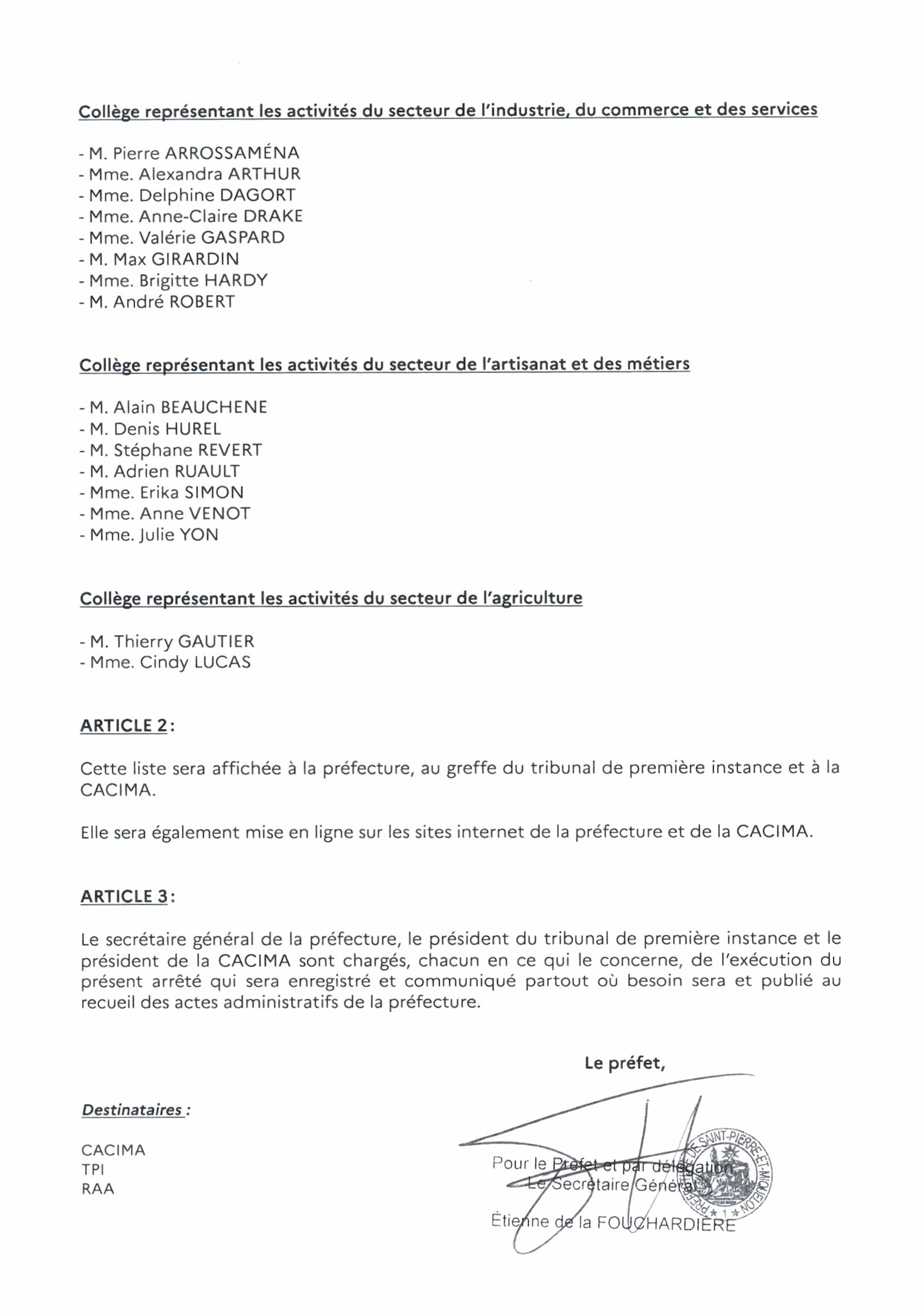 Liste élection CACIMA